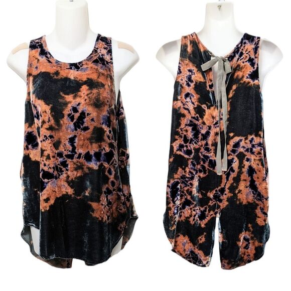 YORK STREET Silk Tie Dye Velvet Keyhole Split Back Sleeveless Top M - Picture 1 of 8